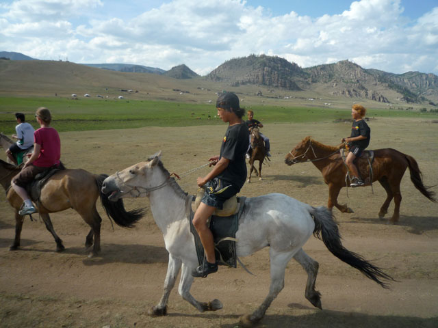 The children get to go horseback riding and hiking