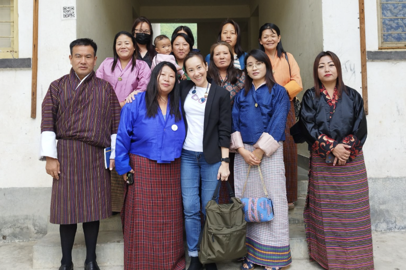 Frances with Bhutanese housewives post-workshop, photo courtesy of White Byte