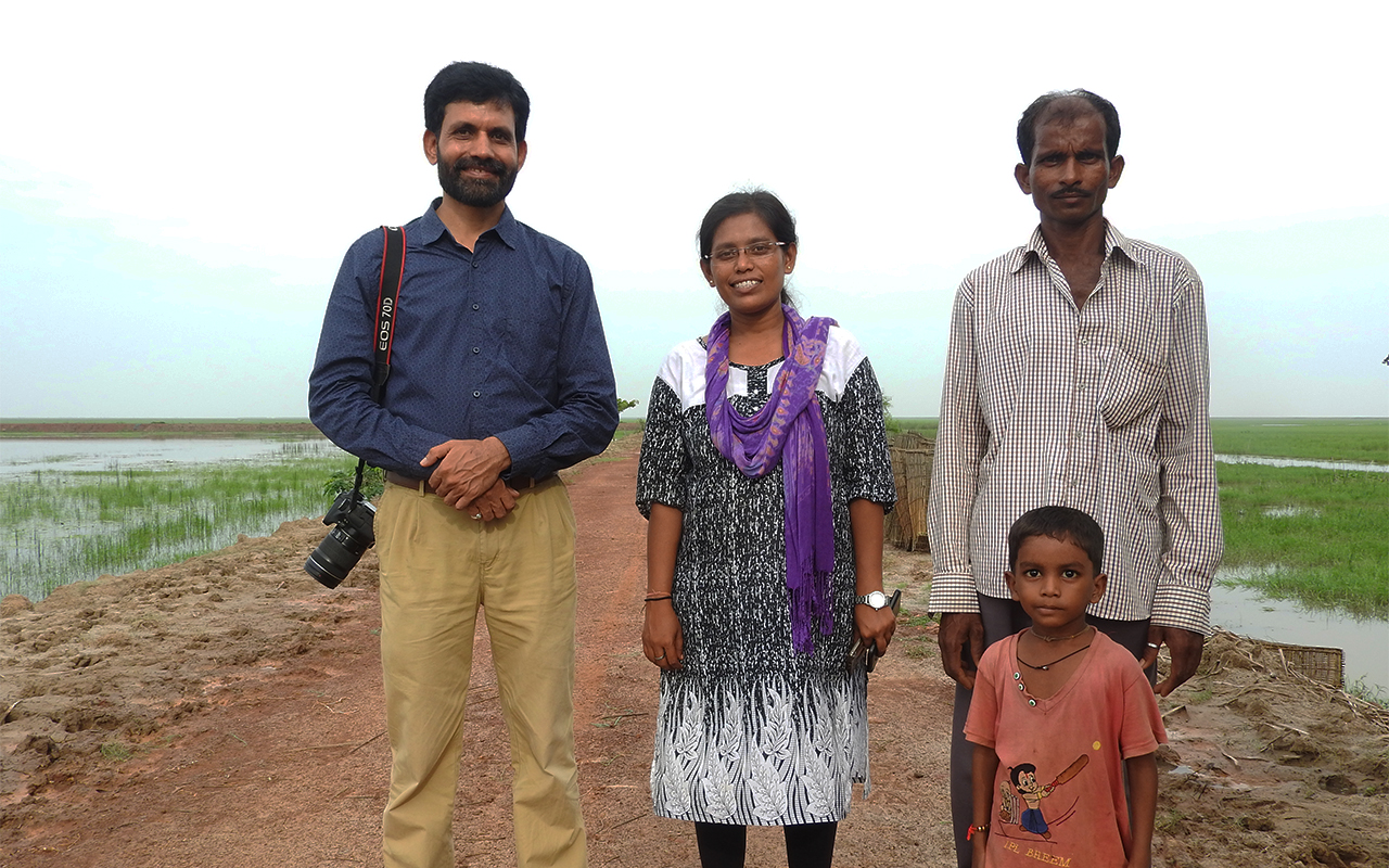 From left: Sanjib, an advisor to MET, with Reena, a villager and campus manager for MET, and Subhash, a boatman. They’re working together to help Mangalajodi and its natural surroundings thrive. Photo by Elita Almeida