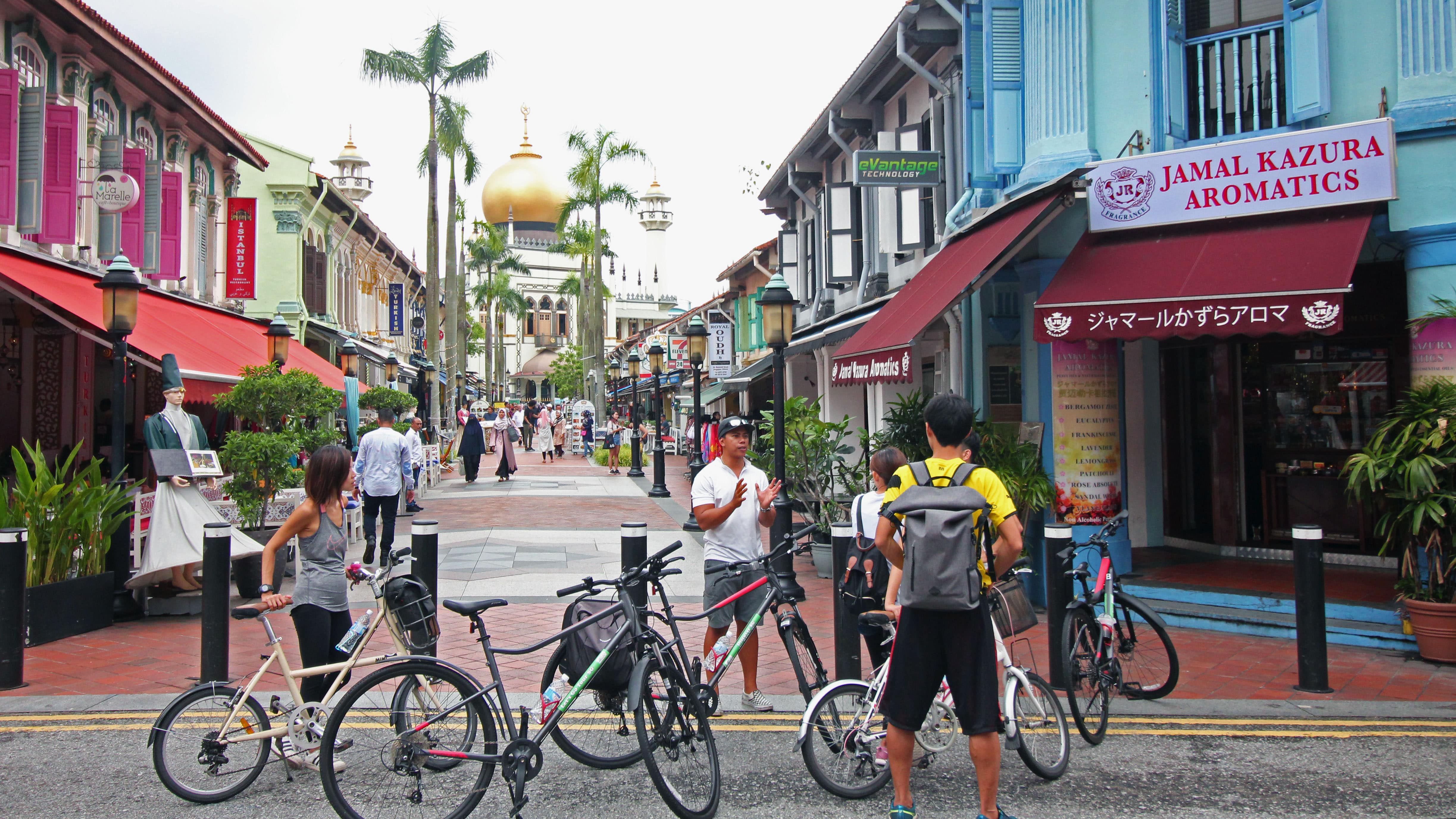 Let’s Go Bike Singapore’s Historical Singapore Bike Tour takes you along the Singapore River, across Marina Bay, the Civic District and the main cultural districts like Chinatown and Kampong Glam. Photo by Lin Yanqin	