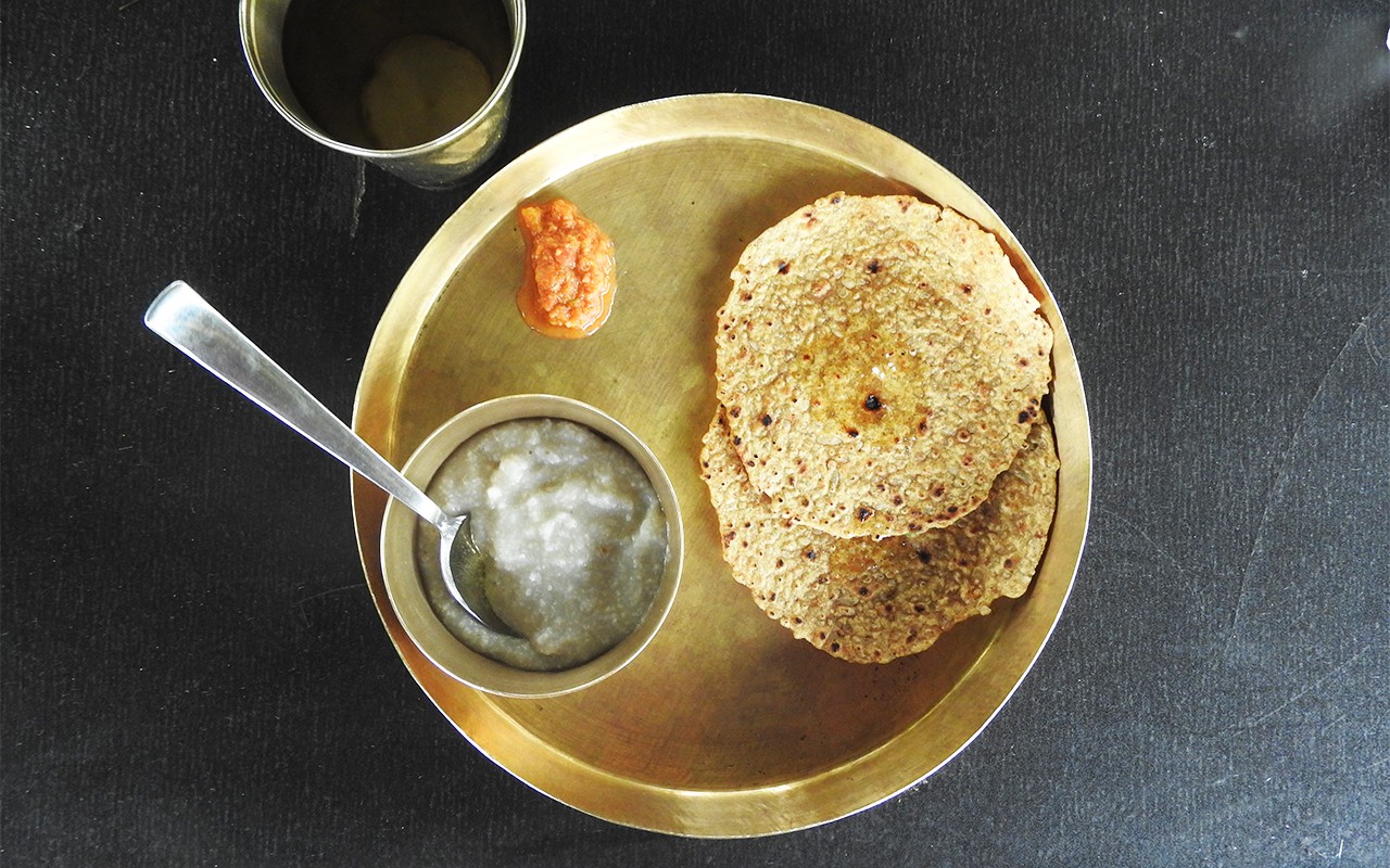 Meals are simple yet delectable affairs, and always freshly prepared using local ingredients, such as this breakfast of multi-grain roti (flat bread), local oats and tomato chutney. Photo by Elita Almeida