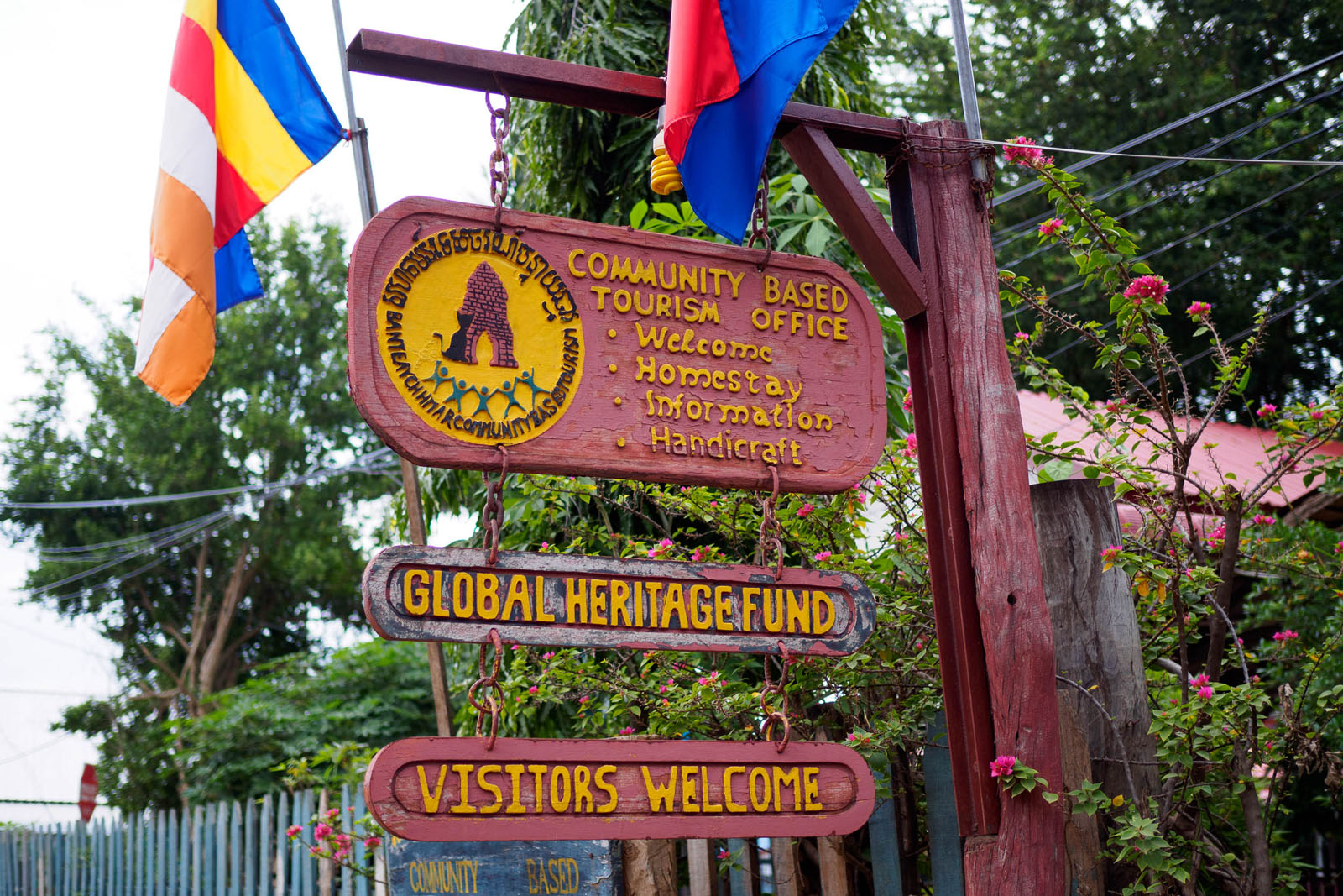 A sign welcomes guests to the Banteay Chhmar CBT office. Photo by Emily Lush