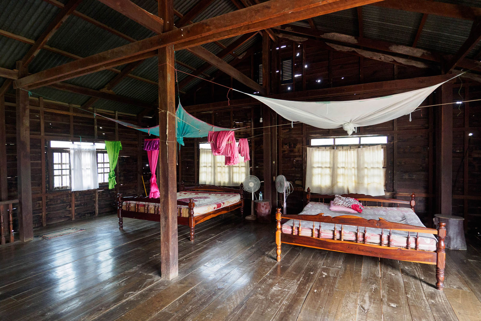 A typical bedroom at a homestay in Banteay Chhmar. Rooms are open, allowing a cool breeze to flow throughout the night. Photo by Emily Lush