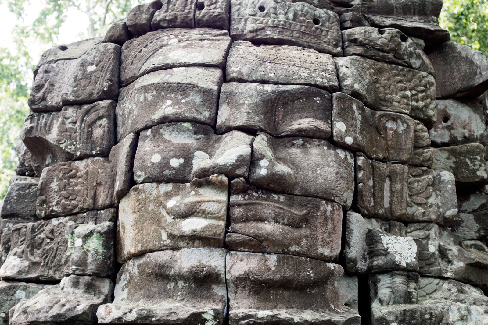 Like Bayon temple in Siem Reap, Banteay Chhmar’s Ta Prohm temple features distinctive four-sided face carvings. Photo by Emily Lush