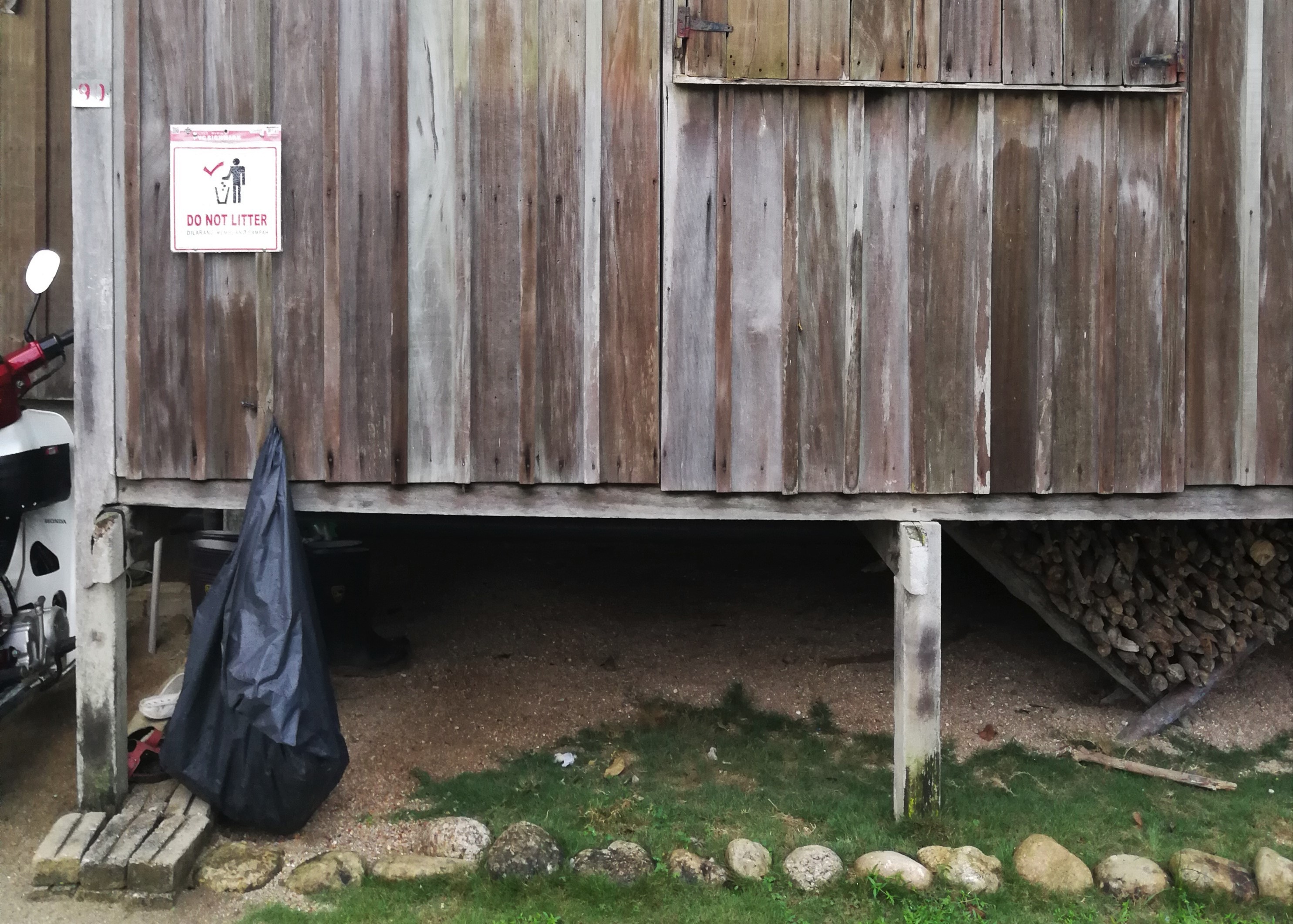 Garbage bags are placed outside chalets with signs reminding visitors to dispose their litter properly, to keep the environment pristine.