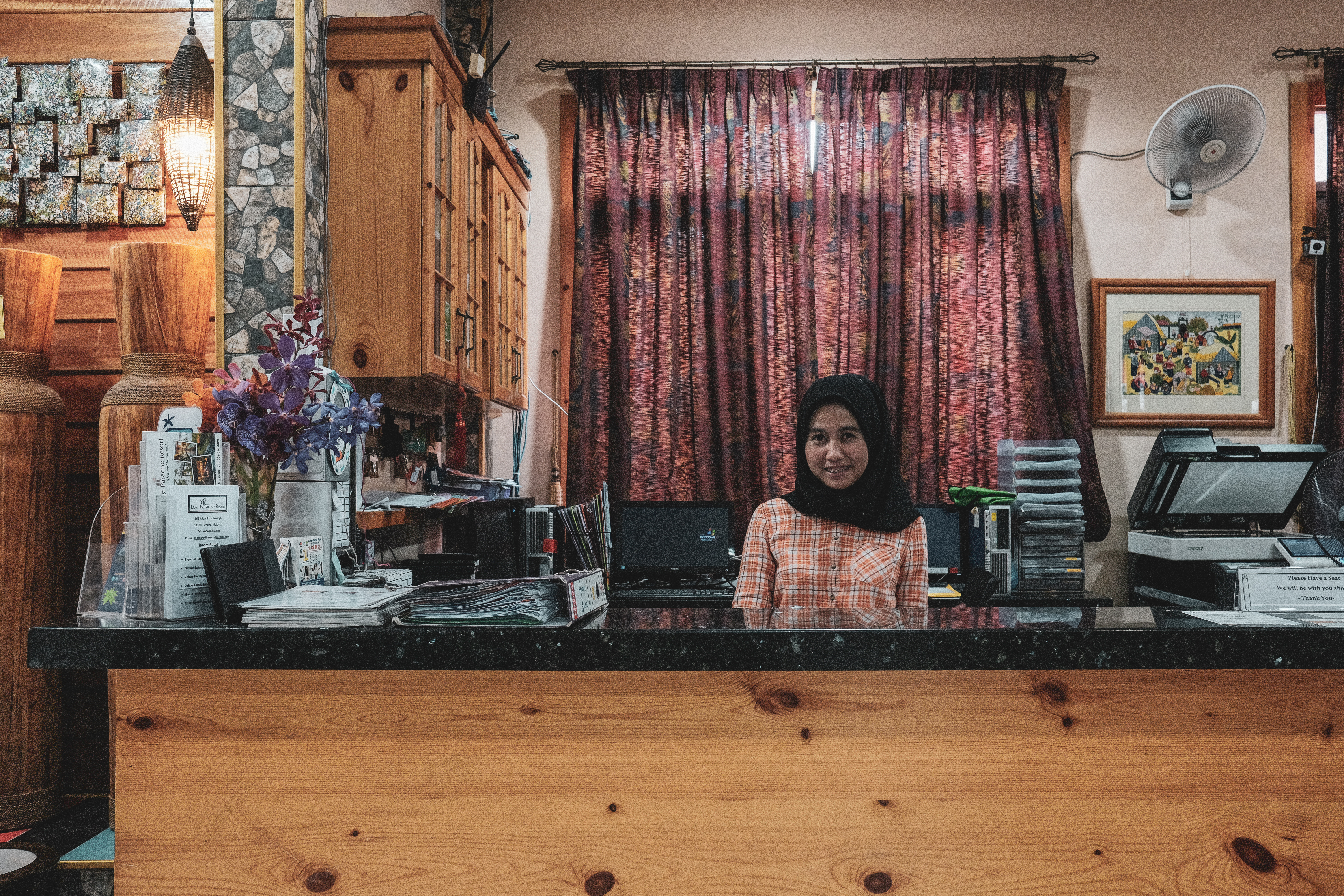 Meet Fatin, Lost Paradise Resort’s friendly and helpful guest relations’ officer. Need a cab, massage, or dinner delivered? Fatin’s your person.