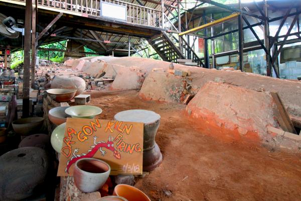 A pottery class in a historic dragon kiln
