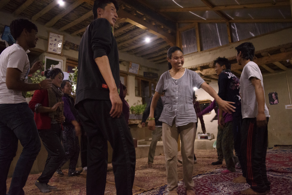 Students enjoy a time of dancing after dinner. Every day, the students engage in different evening activities such as singing, dancing, and reading.