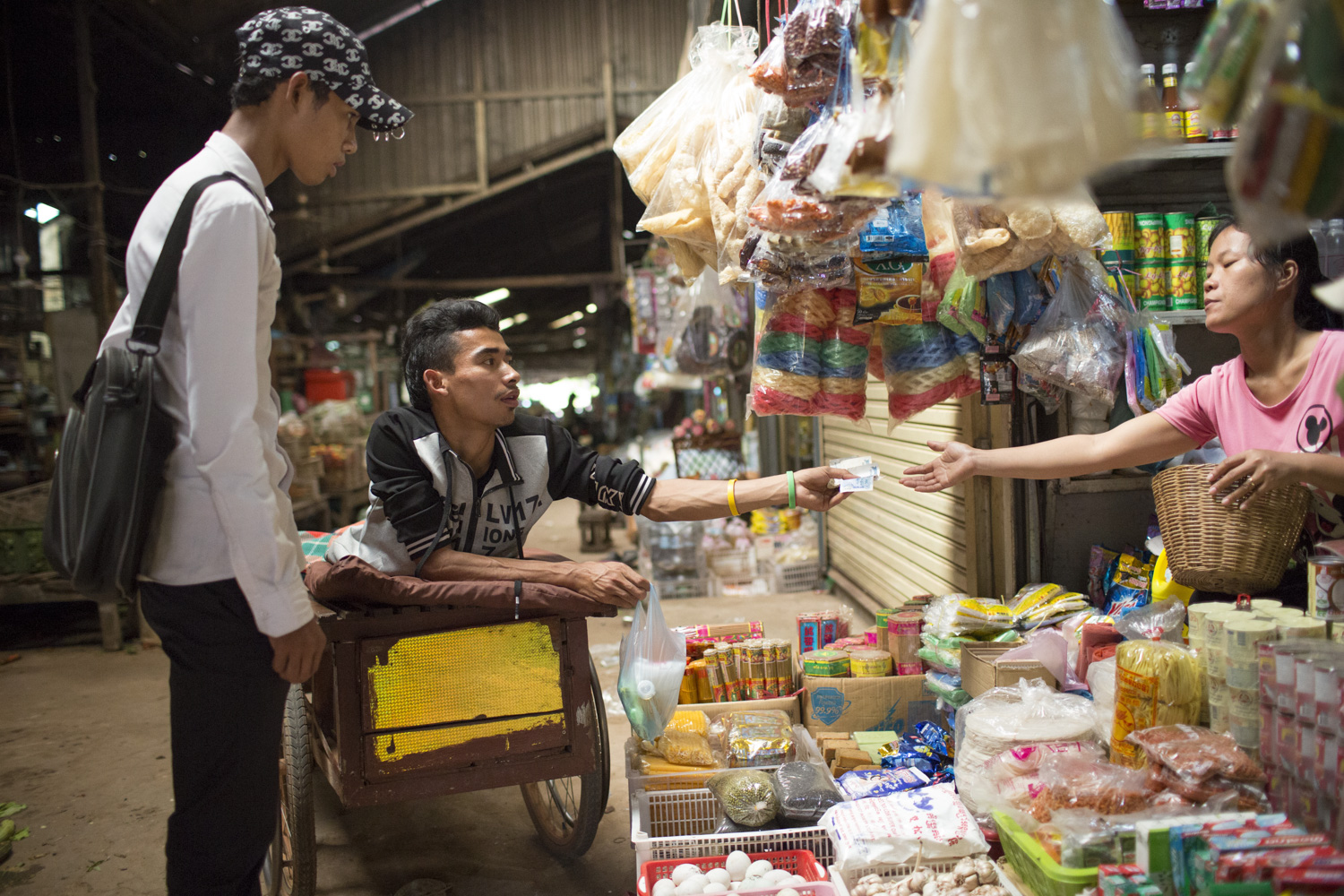 Sophanna and Davit shopping for groceries at the local market. Sophanna and Davit shopping for groceries at the local market.