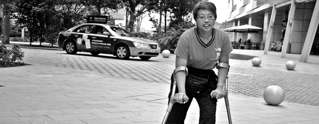 Crutches can't stop her from... Crutches can't stop her from...