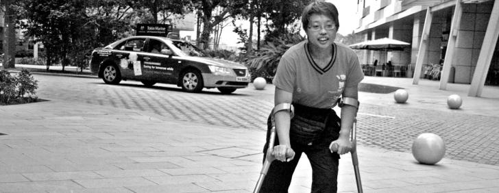 Crutches can't stop her from... Crutches can't stop her from...